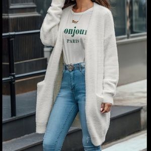 Pocket Side Fluffy Knit Cardigan